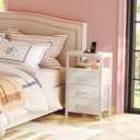 Huuger Nightstands Set of 2, 27.6 Inch End Tables with Charging Station, Bedside Tables with Drawers, PU Leather Finish, USB Port and Outlet, Night Stands for Bedroom, White, 11.8"D x 15.7"W x 27.6"H