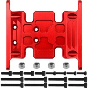 Aluminum Center Transmission Skid Plate Mount Gearbox Mount Base Compatible with Axial SCX10 1/10 RC Rock Crawler Car (Red)