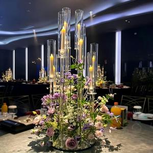 VINCIGANT 4PCS 8 Arm Clear Acrylic Candelabra Centerpieces for Tables