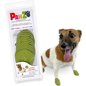 PawZ Rubber Dog Boots for Small Paws - All-Weather Waterproof Dog Shoes, Anti-Slip Traction for Rain, Snow, Mud & Hot Pavement - Pull-On Dog Booties, Olive Green - X-Small (1.5"-2") - Pack of 12