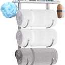 SWTYMIKI Over The Door Towel Rack - 6 Tier Towel Racks for Bathroom Wall Mounted, Towel Holder with Shelf, Hanging Rolled Towel Storage Organizer for Small Bathroom, Camper, RV, Sliver (Silver)