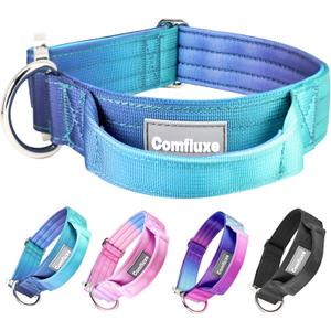 Tactical Dog Collar, 1.5" Wide Thick Heavy Duty Dog Collar with Handle, Soft Neoprene Padded Military-Grade Nylon Training Collar with Quick Release Metal Buckle for Large Dogs (Blue, L,XL) (Neck Girth: 16-22.8)