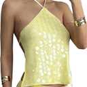Milumia Women's Sequin Halter Neck Tops Sexy Backless Sleeveless Party Cami Top (L)