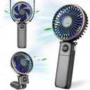 Portable Handheld Fan,5200mAh Personal Fan with LED Display,3-in-1 180 Foldable Mini Fan with 6 Speed,Desk Fan Rechargeable Hand Held Fan for Lash,Small Fan for Travel Office Women Girls (Black)