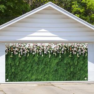 Green Grass Garage Door Banner 6 x 13 ft Greenery Grass Wall Garage Door Cover Backdrop Flower Nature Floral Photo Background Polyester for Birthday Wedding Bridal Shower Party Photo Props Decoration