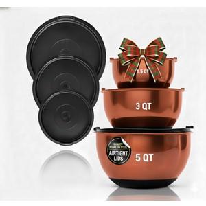 Samma Copper Mixing Bowls Set with Lids - Stainless Steel Interior, Non-Slip Black Silicone Base - Nesting Mixing Bowls for Baking, Cooking & Meal Prep (3-Piece Set)