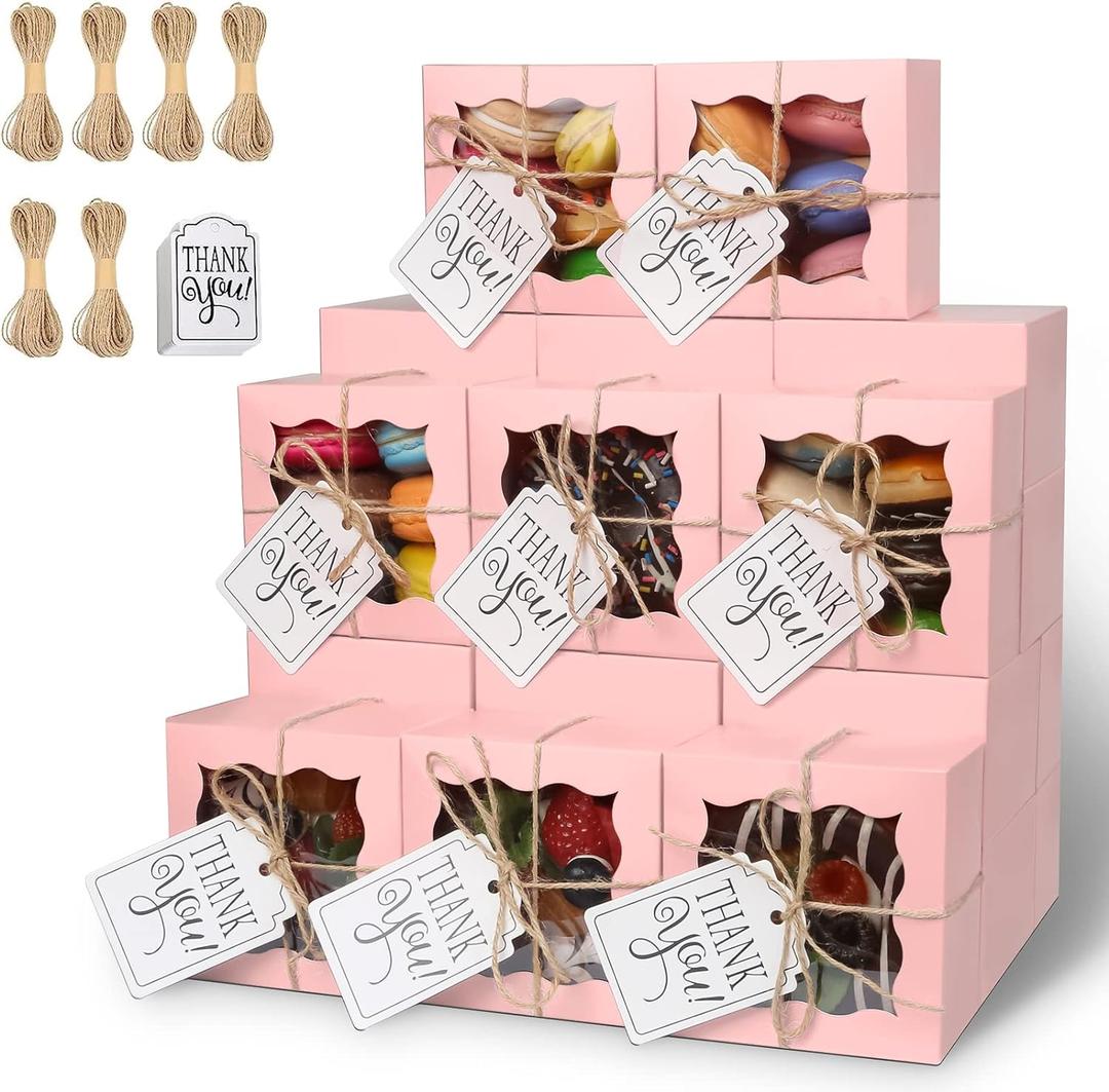 KPOSIYA 60 Pcs Pink Bakery Boxes with Window Individual Cupcake Boxes 4x4x2.5 Inches Cookie Boxes Kraft Paper Pink Gift Box for Pastries, Cookies, Pie, Donuts, Macaroon (1 Count (Pack of 60))
