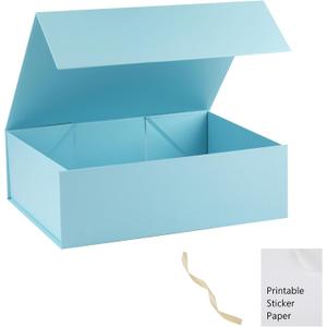 Light Blue Gift Box,16x14x5.3 Large Gift Boxes With Lids For Presents Includes Ribbon And Diy Printable Sticker Paper,Bridesmaid Proposal Box,Magnetic Gift Box For Birthday,Wedding,Graduation