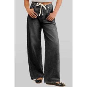 PLNOTME Womens Baggy Jeans Boyfriend Wide Leg Trendy Casual Mid Rise Cuffed Hem Denim Pants with Pockets Grey 33x43