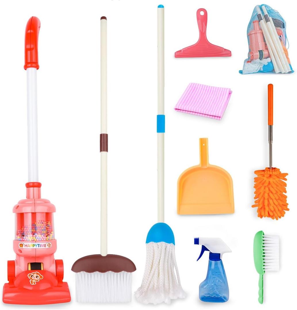 Meland Kids Cleaning Set - 8Pcs Toddler Broom and Toy Vacuum Cleaner, Pretend Play Children House Cleaning Toys, Christmas Birthday Gift for Girls and Boys