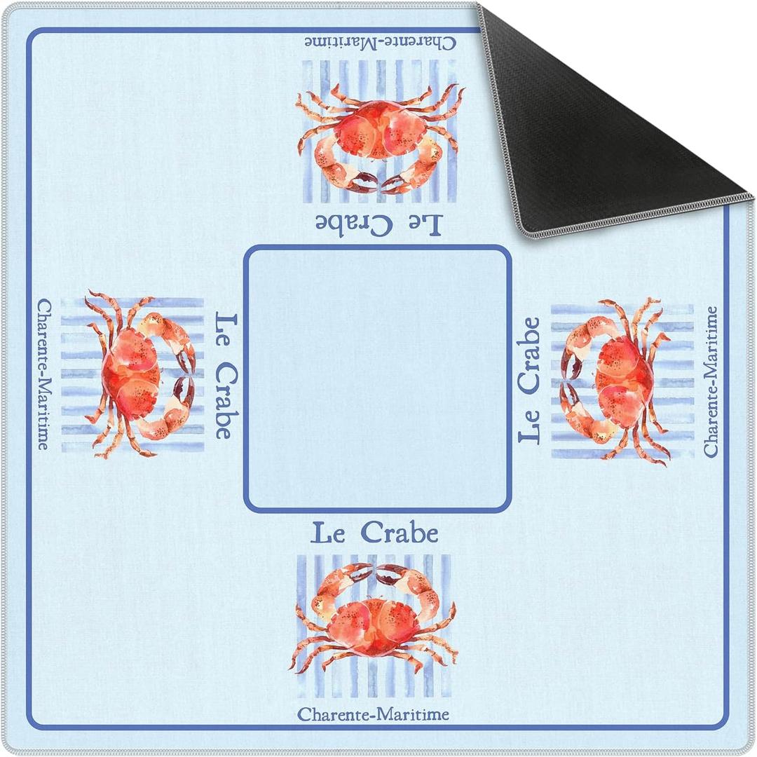 Blue Coastal Beach Crab Mahjong Mat 31.5x31.5 Inch, Non-Slip and Noise Reduction Mah Jong Table Mat Cover Gifts for Mahjong Lovers Poker Board Games Dominoes