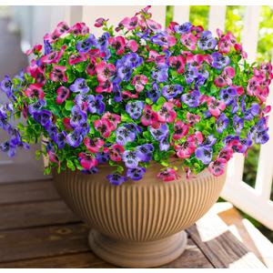 Ivydale Artificial Faux Pansies Plants Flowers for Outdoor Outside Fall Decor, 12 Bundles UV Resistant Look Real Fake Silk Colorful Mums for Home Planter Front Door Porch Patio Decoration (Purplepink)