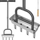Dolibest Lawn Coring Aerator, Manual Lawn Aerator,4 Stainless Steel Corer Plug Aerator with Soil Core Storage Tray, Pre-Assembled Manual Grass Aerating Tool & Clean Hand Tool, Improving Lawn Health