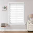 Joydeco Cordless Zebra Blinds (Pro), Dual Layer Light Control Zebra Blinds for Windows, Light-Proof Aluminum Cover, Free-Stop Roller Shades for Home & Office (White, 37" W x 75" H)