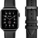 Leather Bands Compatible with Apple Watch Band Genuine Leather Wristband Starp for iWatch 38mm/40mm/41mm/42mm (Series 11 10) Black/Black)