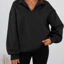 Trendy Queen Women's Oversized Half Zip Fleece Sweatshirts-Cozy Pullover, Drop Shoulder for Fall Winter (Black, M)