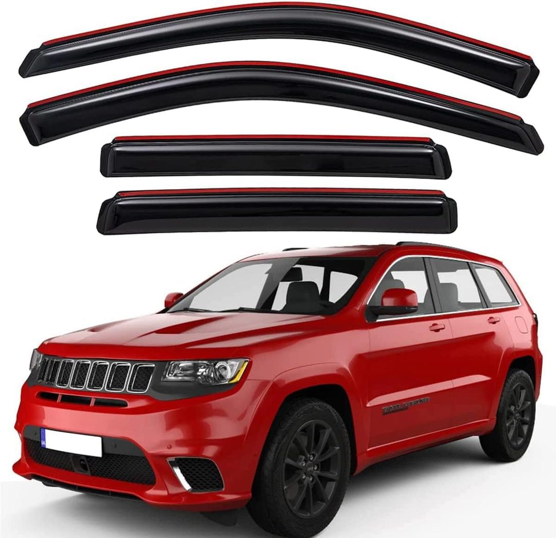 Lightronic Extra Durable Clip-on in-Channel Auto Vent Window Visor, Fits 2011-2021 Jeep Grand Cherokee, UV Protection Rain Guard, Original Wind Deflector, No-Drill Easy Install, Dark Smoke, 4-Pcs