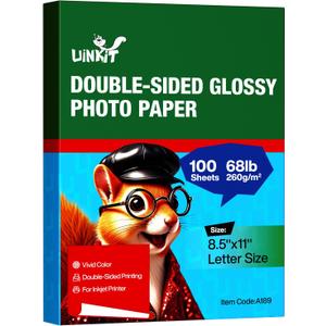 Uinkit Thick Photo Paper Glossy Double Sided 100 Sheets 8.5x11 Heavyweight 68lb 260gsm Inkjet Both Sides Printable 11.8mil A4 Letter size Flyer Bulk Pack 8.5 x 11 Card paper postcard postal A189 (100)
