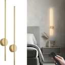Battery Operated Modern Wall Sconces,Dimmable Wireless Wall Light Set of Two with Remote Control,3 Color Temperatures,Rechargeable LED Wall Sconce for Bedroom,Living Room,Hallway,39.3 Inch, Gold