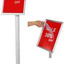 DISPLAYSWORKER Adjustable Heavy Duty Pedestal Sign holder floor Stand,sign stand poster stand Aluminum Snap Open Frame,Standing Floor for 8.5x 11 inch,Vertical/Horizontal View,SILVER 6 pack