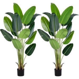 Artificial Bird of Paradise Plant 6Ft Fake Tropical Palm Tree with 13Trunks Faux Banana Leaf Trees in Pot for Home Indoor Outdoor Office Modern Decor Housewarming Gift2Pcs (2pack)