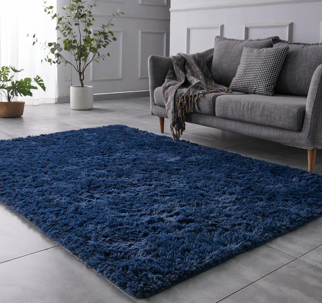 TABAYON Luxury Shag Area Rug, 3x5 Feet Navy Blue Rectangle Plush Fuzzy Rugs, Non-Slip Shaggy Furry Carpets for Kids Room Bedroom