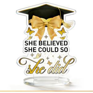Class of 2026 Inspirational School Graduation Graduate Gifts for Women Student Acrylic Keepsake Desk Decor, 2026 High School College Masters Degree Phd Graduation Gift for Women Men Friends, She Did