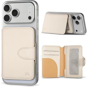 for MagSafe Wallet, Magnetic Phone Wallet RFID Blocking, Slim 5-8 Card Holder with Cash Slot & Clear ID Window, Minimalist Mag Safe Wallets for iPhone 17/16/15/14/13/12 Series, Oatmeal Beige