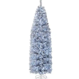 7 FT Pre-Lit Christmas Tree Hinged Slim Pencil w/ 350 LED - See Details