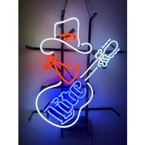 Cowboy Neon Sign Millers Lite Guitar Glass 19''Beer Bar Man Cave Neon Sign Light for Bedroom Home Pub Cafe Birthday Gift Neon Artwork Decor