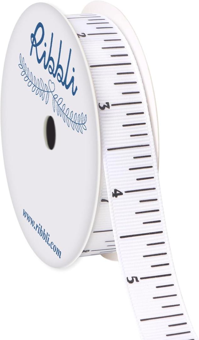 Ribbli Ruler Grosgrain Ribbon, 5/8-Inch,10-Yard Spool, Use for Teacher Appreciation Gift, Back to School Decoration, Wreath, Gift Wrapping, All Crafting and Sewing