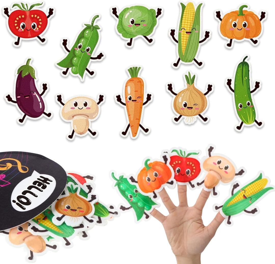10 pcs Finger Puppets Toys Kids Dancing Fruit Birthday Decorations Felt Finger Sensory Toys with Bag Soft Cute Toddlers Hands Puppets, Vegetable