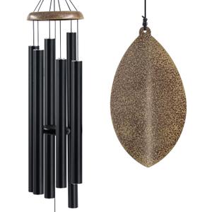 Wind Chimes Outside Deep Tone, 45 in WindChimes Large with 6 Heavy Tubes, Large Deep Tone Wind Chime Outdoor for Garden Hanging Dcor,Sympathy Gifts, Black