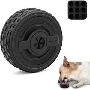 3-in-1 Dog Treat Toy for Aggressive Chewer, Natural Rubber Dog Puzzle, Bully Stick Holder, Frozen Treat Dispensing Toy for Small Medium Large Breeds (Black)