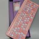 Retro Wireless Keyboard with Round Keycaps, 2.4GHz Full-Size USB Cute Wireless Keyboard Mouse for Computer, Desktop, Laptop and Computer (Pink-Colorful)