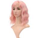 VCKOVCKO Natural Wavy Pastel Pink Wig Colorful Wigs With Air Bangs Short Bob Wigs Women's Shoulder Length Wigs Curly Wavy Synthetic Cosplay Wig Bob Wig for Girls(12", Lovely Pink)
