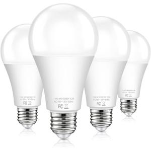 Dusk to Dawn Light Bulbs Outdoor 100 Watt Equivalent, 11W Automatic On/Off Sensor Light Bulb Daylight 5000K, A19 Outdoor LED Light Bulbs Photocell for Porch Garage Yard Security, E26 Base, 4-Pack