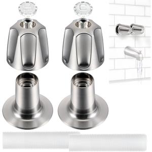 Enhon Shower Knobs 2 Piece Replacement, Compatible with Pfister Verve Tub Shower Handle Replacement, 2 Faucet Handle Trim Kit for 5-1/2 inch High, 12 Tooth Broach Stem Cartridge(Brushed Nickel)