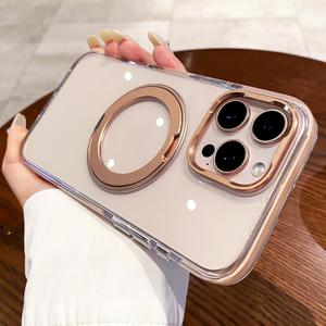 OWLSTAR for iPhone 16 Pro Max Case with Rotatable Metal Magnetic Ring Stand, Compatible with MagSafe, Non-Yellowing Clear Hard-Back Protective Kickstand Phone Case 6.9 inch (Desert Gold)