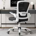 Mimoglad Ergonomic Office Chair - BIFMA Certified, Flip-up Armrests & 135 Recline, Adjustable Lumbar Support - Space-Saving Task Chair for Business/Team Office & Home (White Frame-Black, 300lbs)