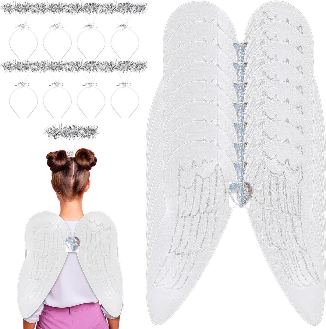 Tigeen 24 Pcs Fairy Wings Headband Angel Wings for Adult Angel Dress up Butterfly Costume Wing for Halloween Christmas Party