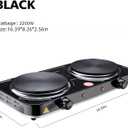 Electric Hot Plate, 2200W Countertop Burner, Cast Iron 2 Burners, Portable Electric Burner Stove, Portable Double Burners for Cooking,Easy to Clean, Black