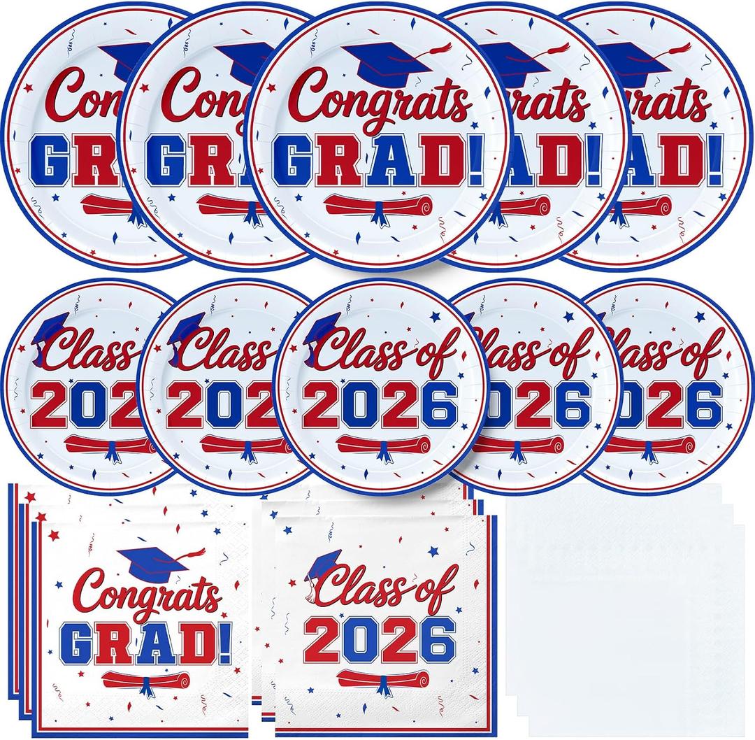 200pcs 2026 Graduation Plates and Napkins Set with Decorations Kit, for College High School Grad Party Decorations, Serve 50", Graduation Party Supplies