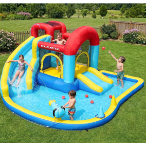 Inflatable Water Slide, 9 in 1 Kids Bounce House with 2 Slides, Pool&Trampoline, Fun Dart Game&Ring-toss Game, Climbing Walls, Bounce House with Blower for Outdoor Indoor, 108.3*106.3*56.3in