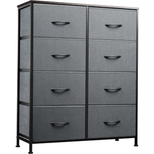 WLIVE Fabric Dresser for Bedroom, Tall Dresser with 8 Drawers, Storage Tower with Fabric Bins, Double Dressers, Chest of Drawers for Closet, Living Room, Hallway, Dark Gray