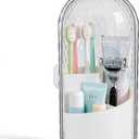 Toothbrush Holder with Cover for Bathroom Countertop, Rotating Organizer for Electric Tooth Brush and Toothpaste, 3-Slot Makeup Brush Storage, Self-Draining Vanity Counter Organizer White