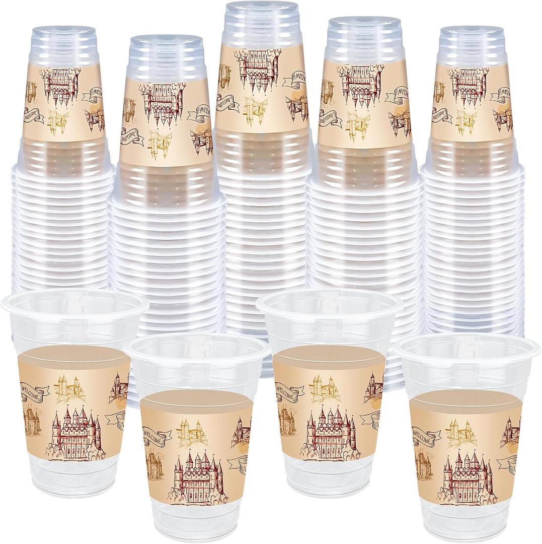 TEASlK 60 Pieces 16oz Magic Wizard Party Cups Disposable Magic Cups Plastic Drinking Cups for Halloween Party Birthday Vintage Castle Party Decoration(Castle)