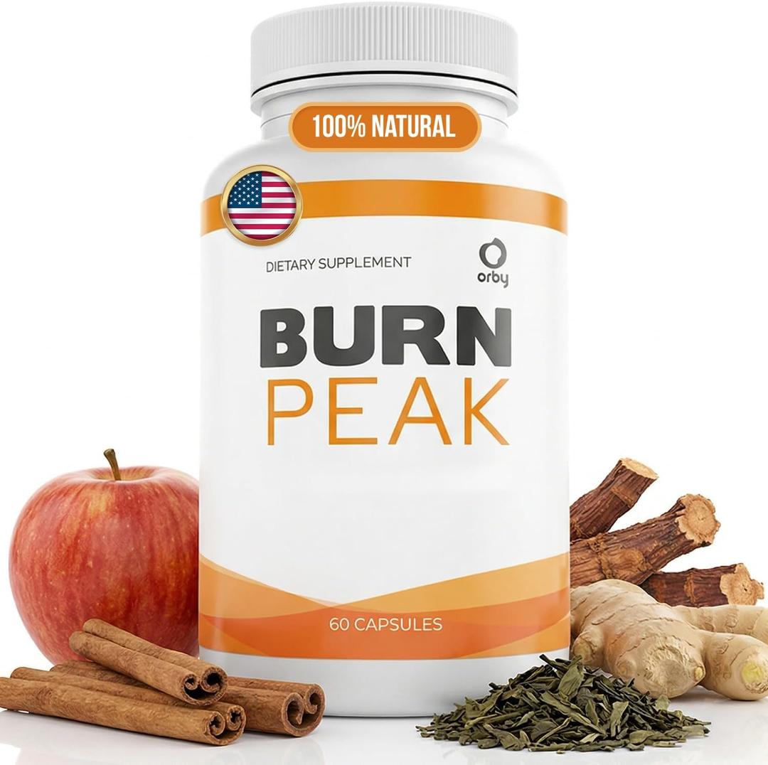 BurnPeak  100% Natural Formula with Apple Cider Vinegar, Ginger, Green Tea & More  Non-GMO, Easy-to-Take, Made in USA - 60 Capsules, 1-Month Supply (EXP 10/01/28)