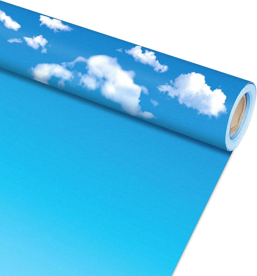 Qyeahkj 17.7in x 20ft Bulletin Board Paper Roll Bulletin Board Background Paper Fade Resistant Classroom Decoration Poster Art Craft Home Wall Education Decor Supplies Blue White Clouds