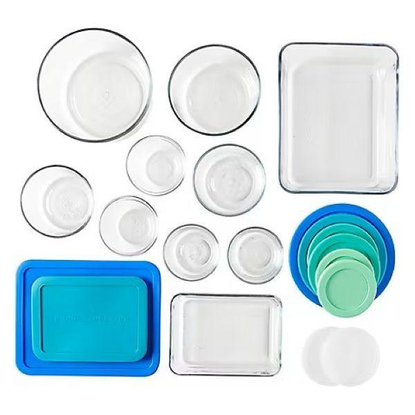 Anchor Hocking 14 Piece Glass Storage Containers with Lids (7 Glass Food Storage Containers & 7 Mixed Blue SnugFit Lids)